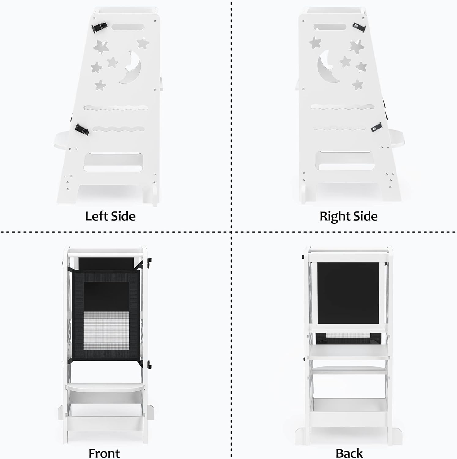 TOETOL Bamboo Toddler Kitchen Stool for Kids Step Stool - White Little Helper Tower Adjustable Height with Learning Black & White Activity Board - 9