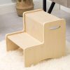 WOOD CITY Wooden Toddler Step Stool for Kids, Bathroom Potty Stool & Kitchen Stool, Natural Two Step Stool for Bedroom, Children's Stool with Handles and Safety Non-Slip Pads - 1