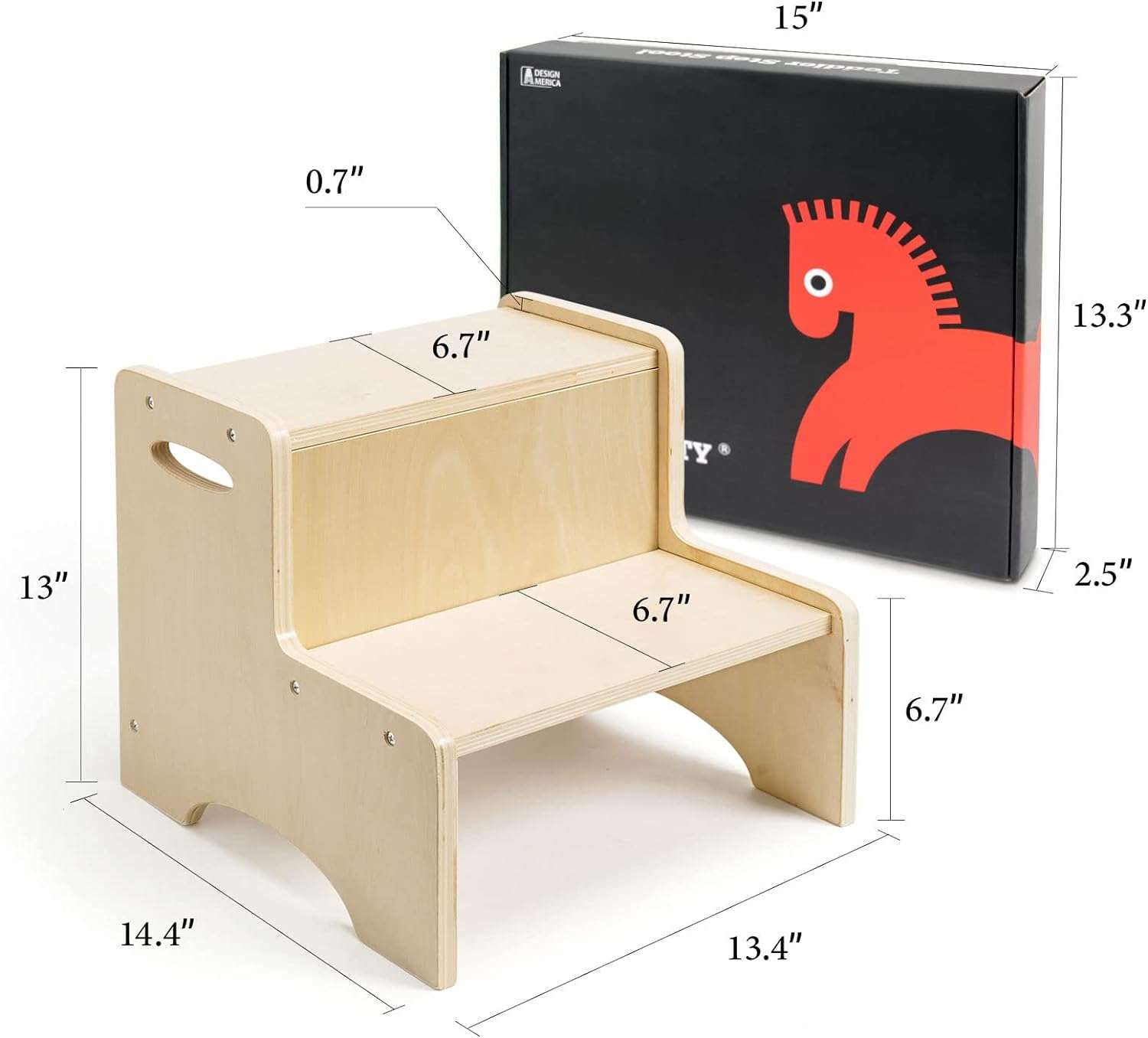 WOOD CITY Wooden Toddler Step Stool for Kids, Bathroom Potty Stool & Kitchen Stool, Natural Two Step Stool for Bedroom, Children's Stool with Handles and Safety Non-Slip Pads - 7