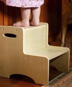 WOOD CITY Wooden Toddler Step Stool for Kids, Bathroom Potty Stool & Kitchen Stool, Natural Two Step Stool for Bedroom, Children's Stool with Handles and Safety Non-Slip Pads - 9