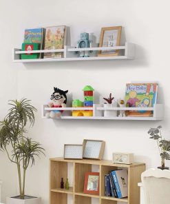 Austin yan White Nursery Bookshelves Wall Mounted, 32inch,Wood Floating Wall Bookshelf for Kids,Hanging Shelf for Baby Nursery Room Decor,Set of 2,Pine - 2