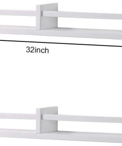 Austin yan White Nursery Bookshelves Wall Mounted, 32inch,Wood Floating Wall Bookshelf for Kids,Hanging Shelf for Baby Nursery Room Decor,Set of 2,Pine - 3