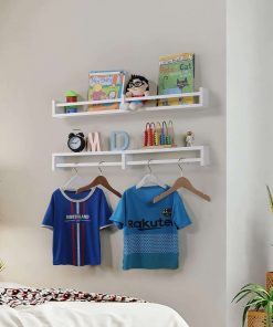 Austin yan White Nursery Bookshelves Wall Mounted, 32inch,Wood Floating Wall Bookshelf for Kids,Hanging Shelf for Baby Nursery Room Decor,Set of 2,Pine - 5