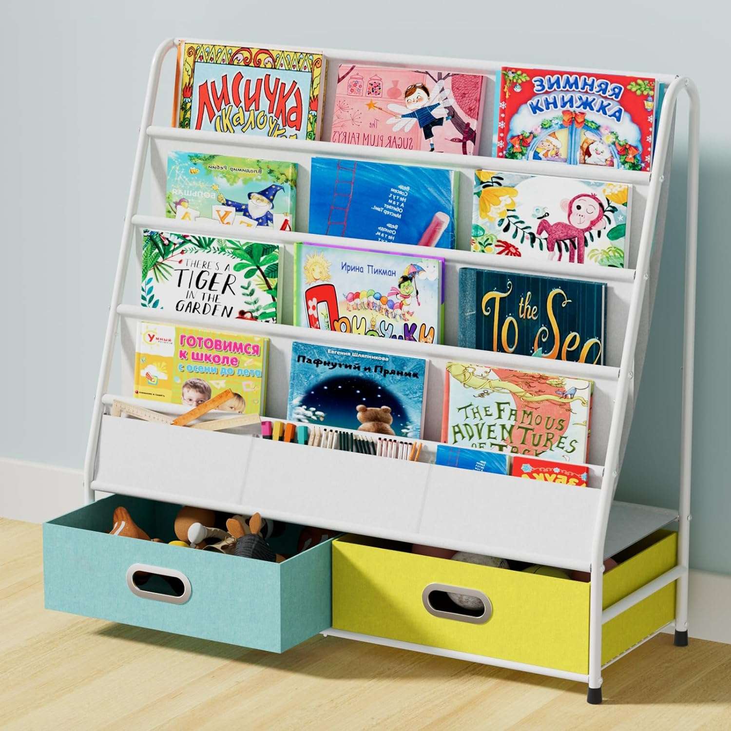 Coonoor Kids Bookshelf - 4 Tier Small Bookcase for Kids Room, Metal Nursery Book Shelf, Sling Book Shelf and Toy Storage for Children, Idea Gifts for Boys and Girls - 1