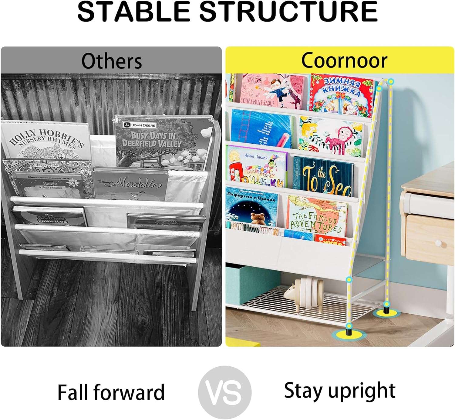 Coonoor Kids Bookshelf - 4 Tier Small Bookcase for Kids Room, Metal Nursery Book Shelf, Sling Book Shelf and Toy Storage for Children, Idea Gifts for Boys and Girls - 7