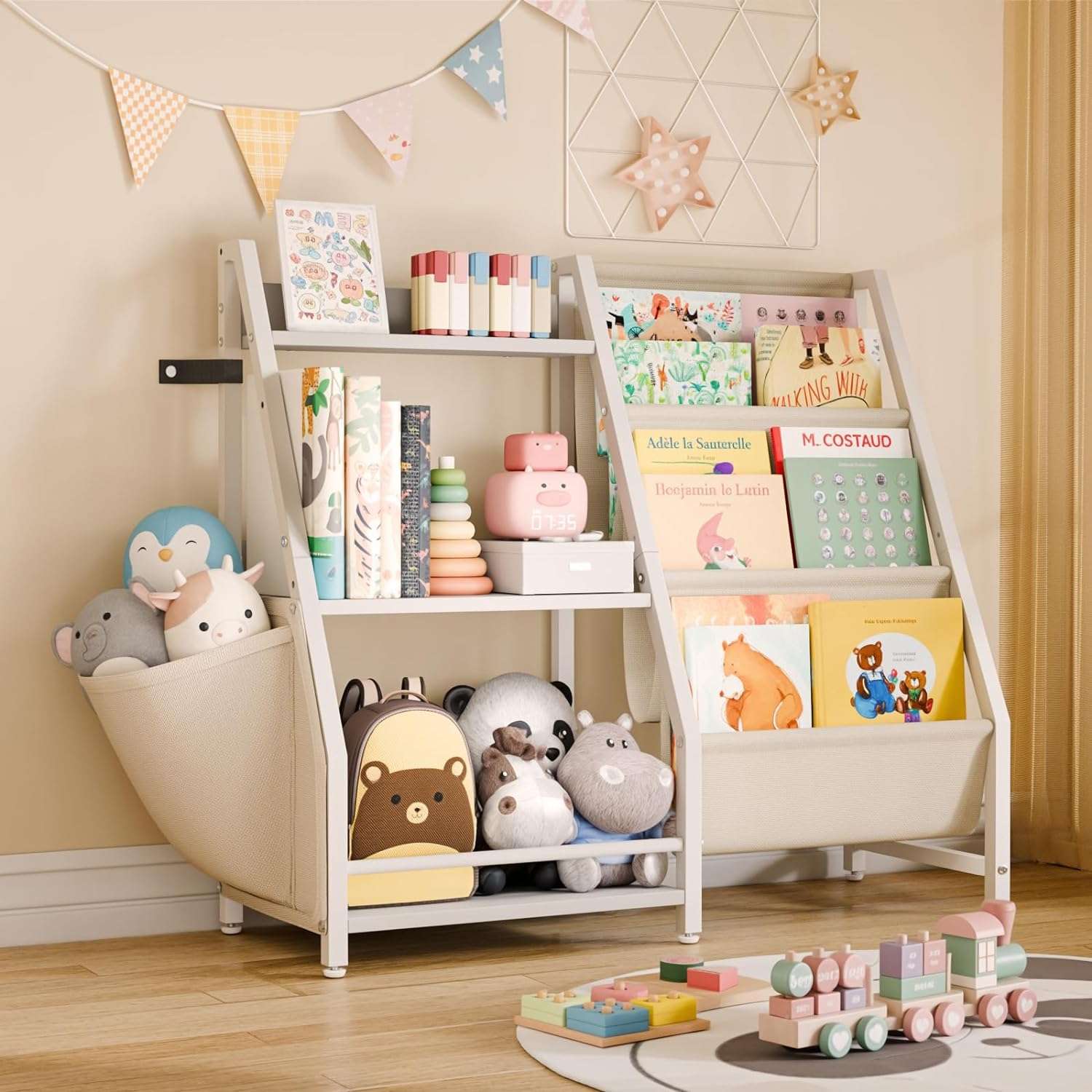 Kids Bookshelf and Toy Organizer, 3 Tier Bookshelf for Kids, Montessori Bookcase Book Shelf for Kids Rooms, Bedroom, Playroom, Nursery, Toy Storage Organizer with Bookshelf - 1