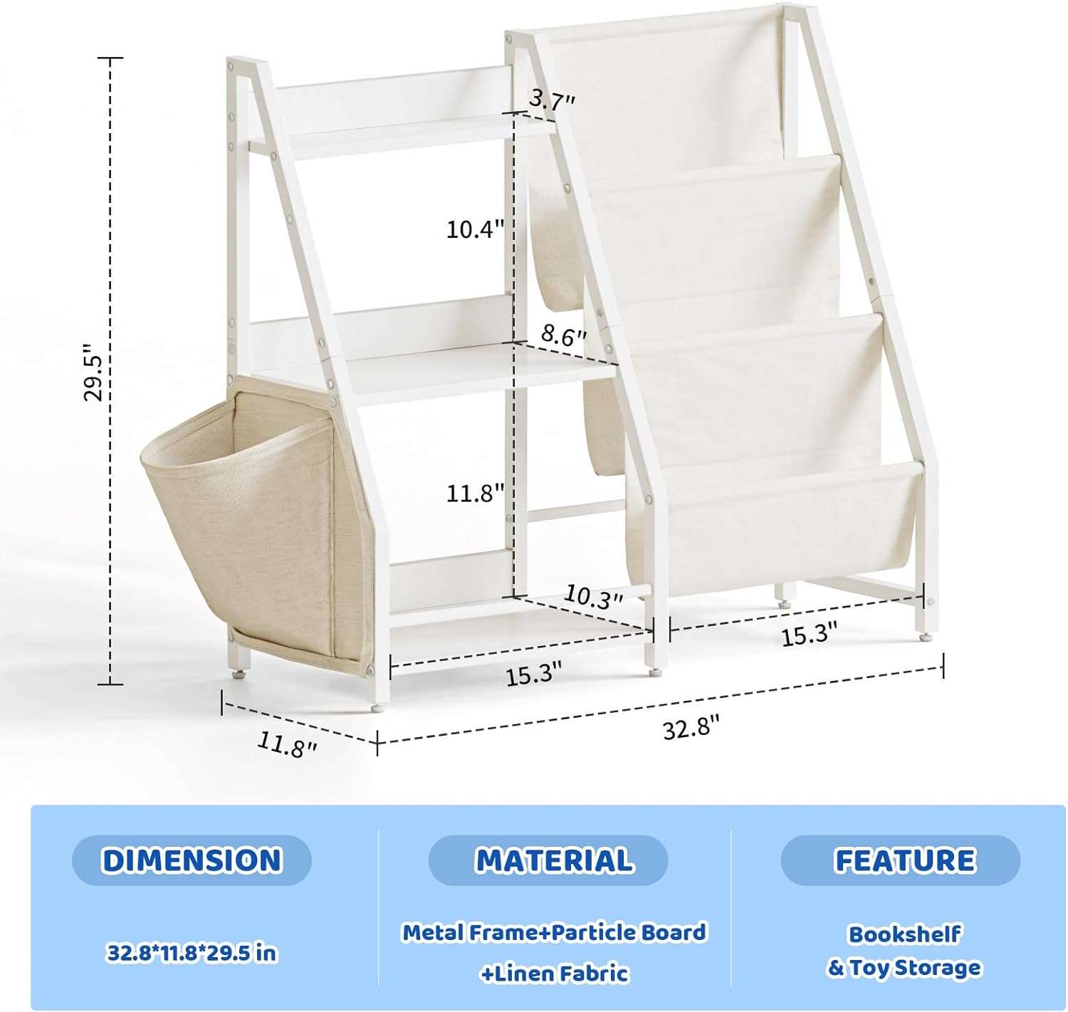 Kids Bookshelf and Toy Organizer, 3 Tier Bookshelf for Kids, Montessori Bookcase Book Shelf for Kids Rooms, Bedroom, Playroom, Nursery, Toy Storage Organizer with Bookshelf - 2