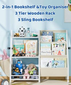 Kids Bookshelf and Toy Organizer, 3 Tier Bookshelf for Kids, Montessori Bookcase Book Shelf for Kids Rooms, Bedroom, Playroom, Nursery, Toy Storage Organizer with Bookshelf - 3