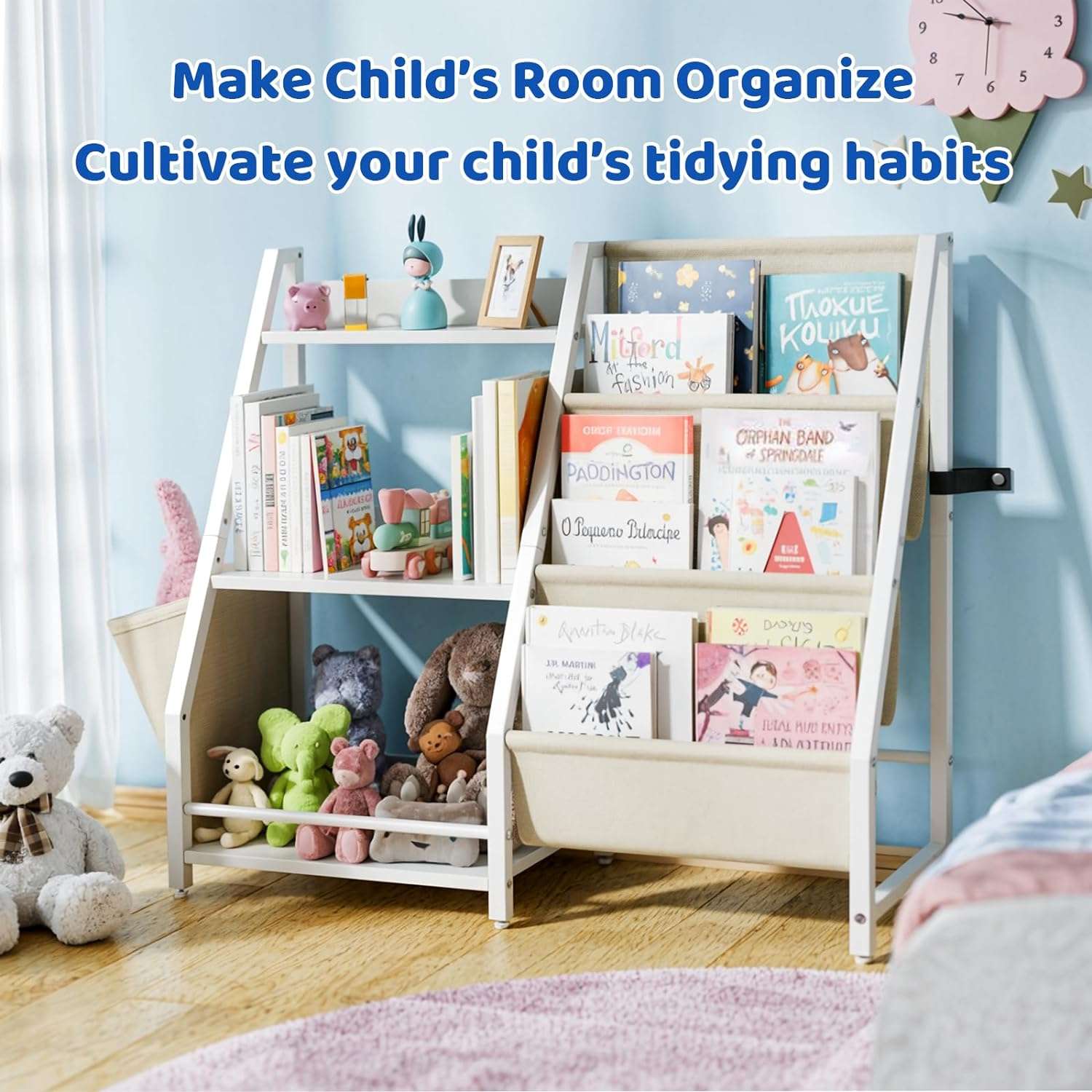 Kids Bookshelf and Toy Organizer, 3 Tier Bookshelf for Kids, Montessori Bookcase Book Shelf for Kids Rooms, Bedroom, Playroom, Nursery, Toy Storage Organizer with Bookshelf - 6