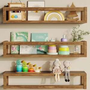 TidyCorner Shelves for Wall, Nursery Book Shelves 4.72 inches Wide Set of 3, Wall Mounted Bookshelf for Kids Room Decor(Walnut Brown) - 1