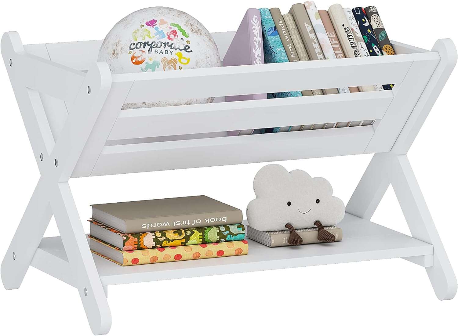 UTEX Kids' Book Caddy with Shelf, Kids Bookcase Storage with Shelf, Kids Book Storage Organizer for Toddlers, Kids, White (White) - 1