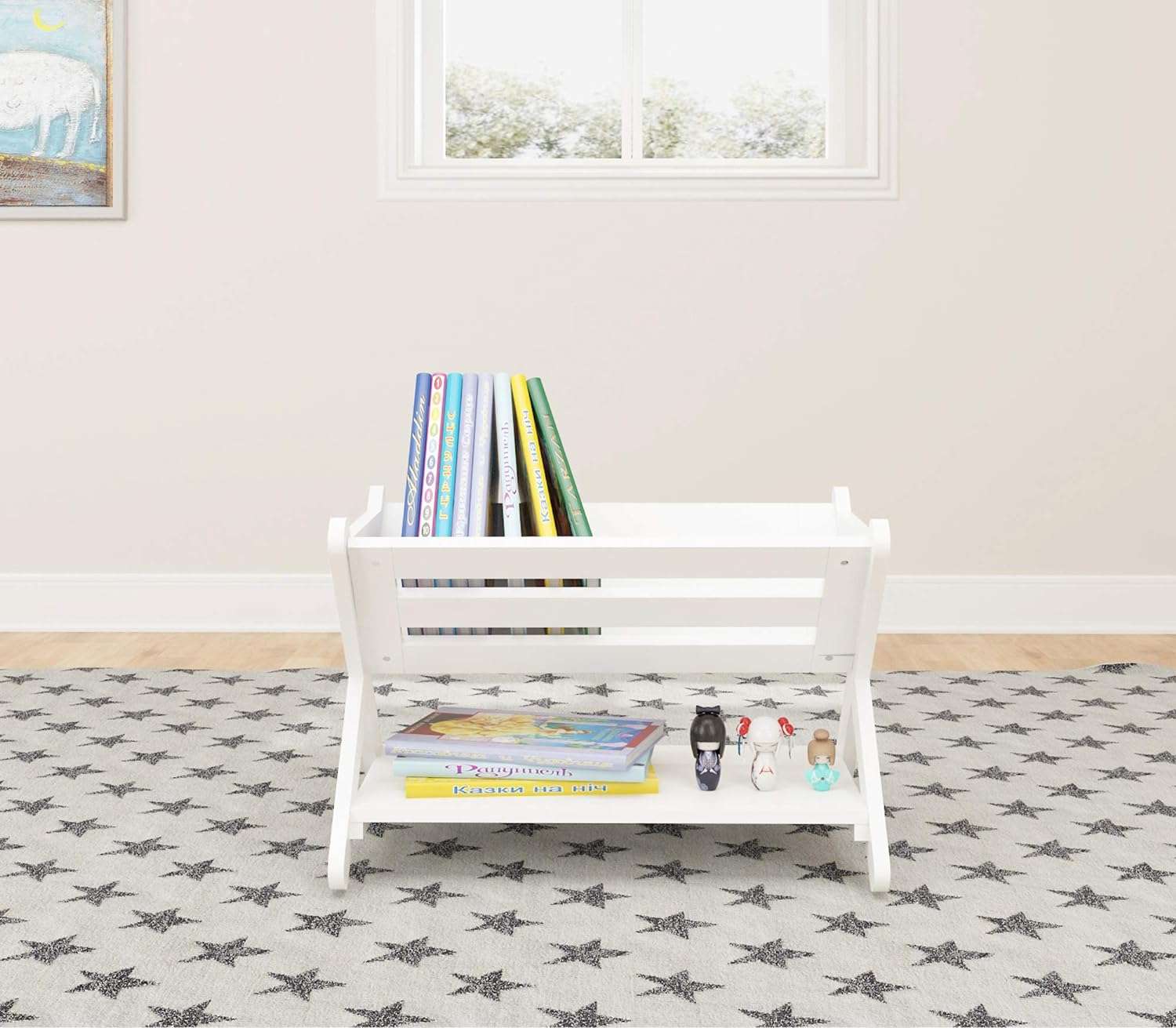 UTEX Kids' Book Caddy with Shelf, Kids Bookcase Storage with Shelf, Kids Book Storage Organizer for Toddlers, Kids, White (White) - 9