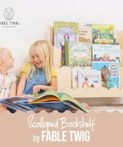 Wooden Kids Bookshelf w-Scalloped Edges - Perfect Height 3-Tier Montessori Bookshelf for Kids - Durable Childrens Bookcase for Kids Room or Playroom - Toddler Bookshelf Rack - 2