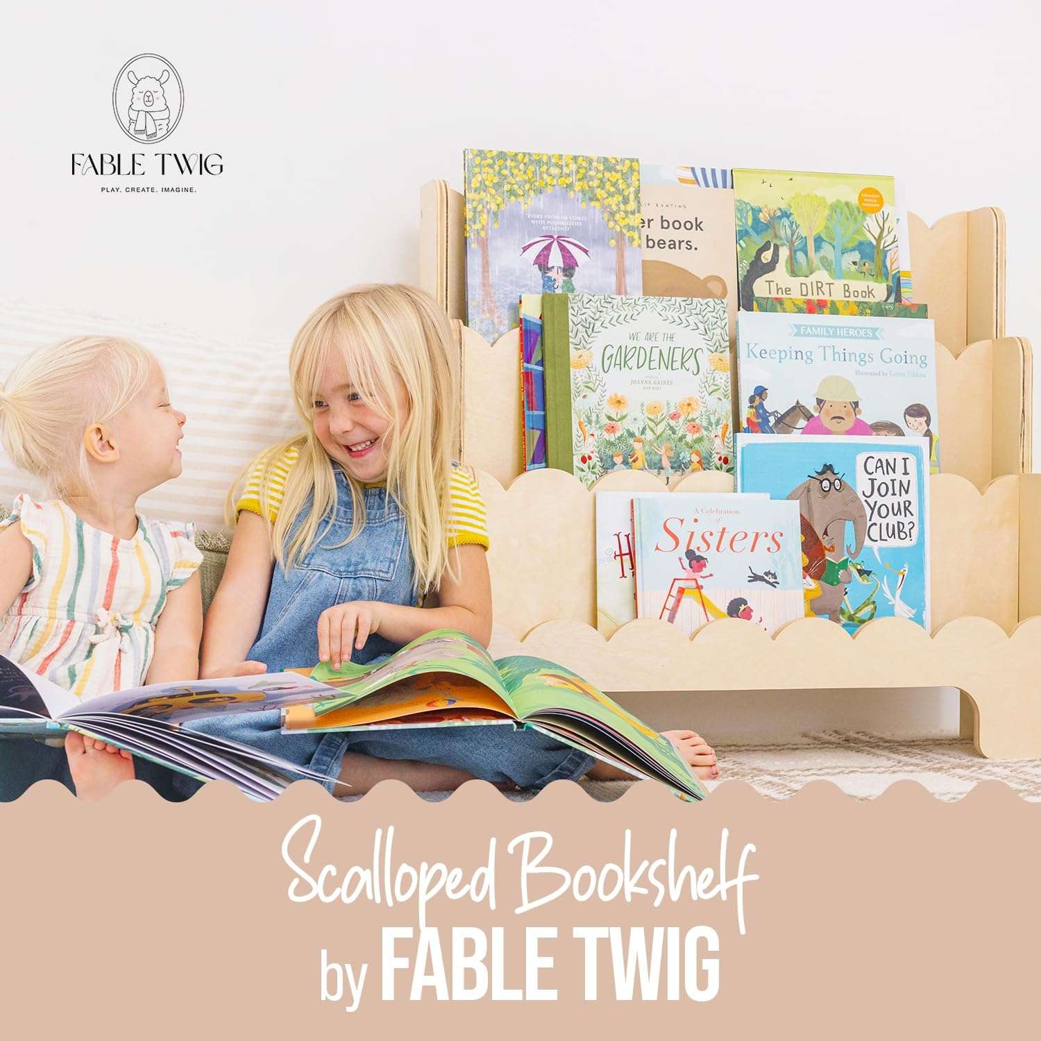 Wooden Kids Bookshelf w-Scalloped Edges - Perfect Height 3-Tier Montessori Bookshelf for Kids - Durable Childrens Bookcase for Kids Room or Playroom - Toddler Bookshelf Rack - 2