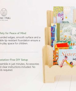 Wooden Kids Bookshelf w-Scalloped Edges - Perfect Height 3-Tier Montessori Bookshelf for Kids - Durable Childrens Bookcase for Kids Room or Playroom - Toddler Bookshelf Rack - 5