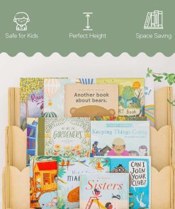 Wooden Kids Bookshelf w-Scalloped Edges - Perfect Height 3-Tier Montessori Bookshelf for Kids - Durable Childrens Bookcase for Kids Room or Playroom - Toddler Bookshelf Rack - 6