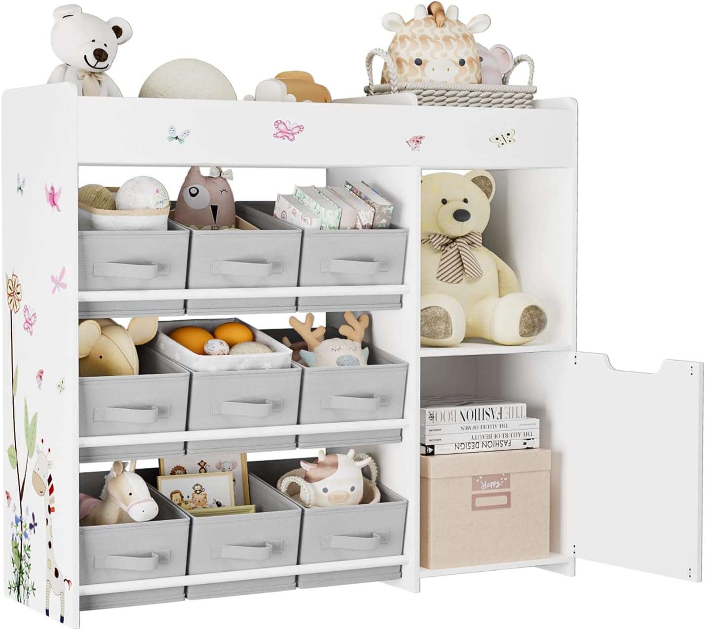 BOTLOG Kids Bookshelf, Toy Storage Organizer with Bookcase, Children's Toy Shelf with 9 Bins for Children's Room, Playroom, Hallway, Kindergarten, School White - 1