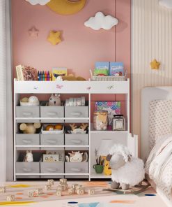 BOTLOG Kids Bookshelf, Toy Storage Organizer with Bookcase, Children's Toy Shelf with 9 Bins for Children's Room, Playroom, Hallway, Kindergarten, School White - 2