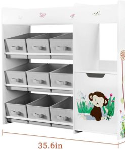 BOTLOG Kids Bookshelf, Toy Storage Organizer with Bookcase, Children's Toy Shelf with 9 Bins for Children's Room, Playroom, Hallway, Kindergarten, School White - 3