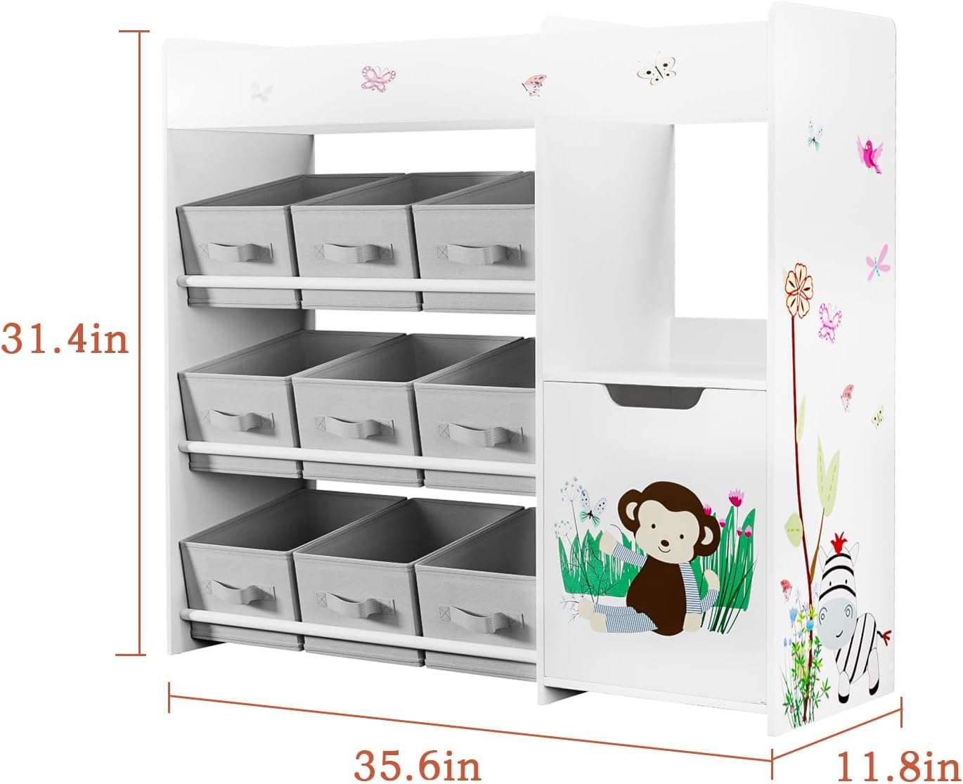 BOTLOG Kids Bookshelf, Toy Storage Organizer with Bookcase, Children's Toy Shelf with 9 Bins for Children's Room, Playroom, Hallway, Kindergarten, School White - 3