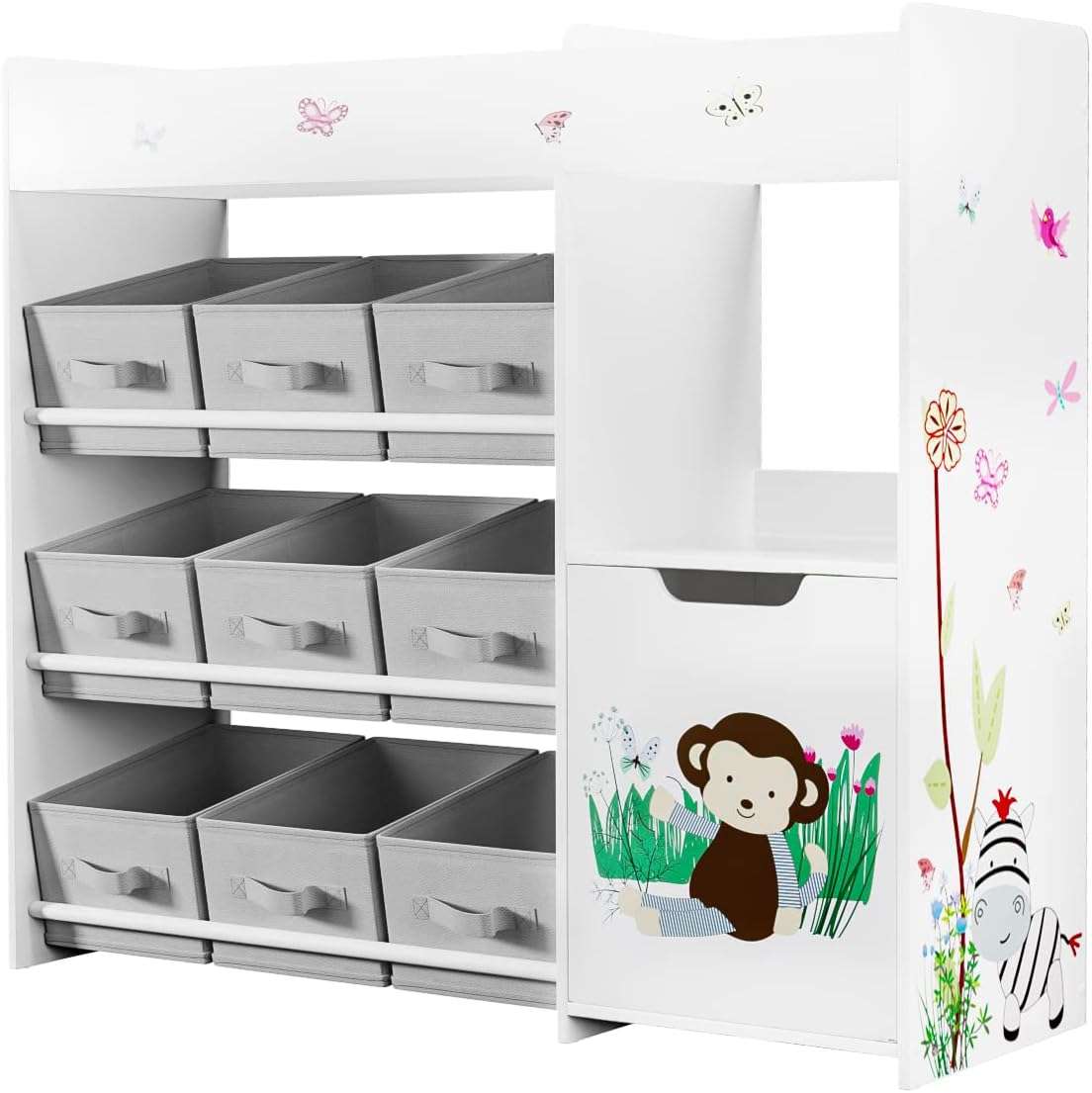 BOTLOG Kids Bookshelf, Toy Storage Organizer with Bookcase, Children's Toy Shelf with 9 Bins for Children's Room, Playroom, Hallway, Kindergarten, School White - 4