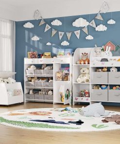 BOTLOG Kids Bookshelf, Toy Storage Organizer with Bookcase, Children's Toy Shelf with 9 Bins for Children's Room, Playroom, Hallway, Kindergarten, School White - 5