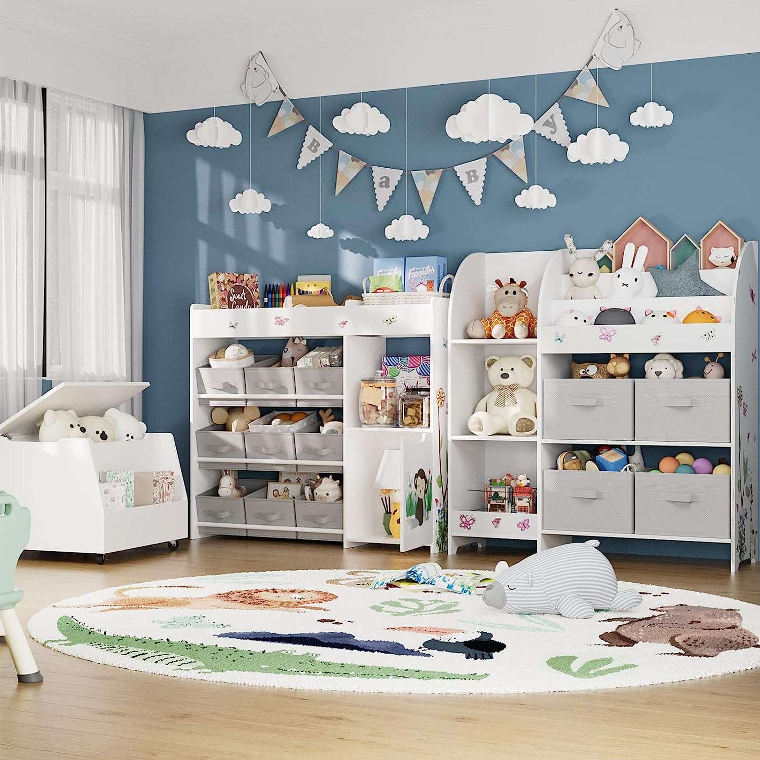 BOTLOG Kids Bookshelf, Toy Storage Organizer with Bookcase, Children's Toy Shelf with 9 Bins for Children's Room, Playroom, Hallway, Kindergarten, School White - 5