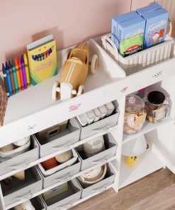 BOTLOG Kids Bookshelf, Toy Storage Organizer with Bookcase, Children's Toy Shelf with 9 Bins for Children's Room, Playroom, Hallway, Kindergarten, School White - 6