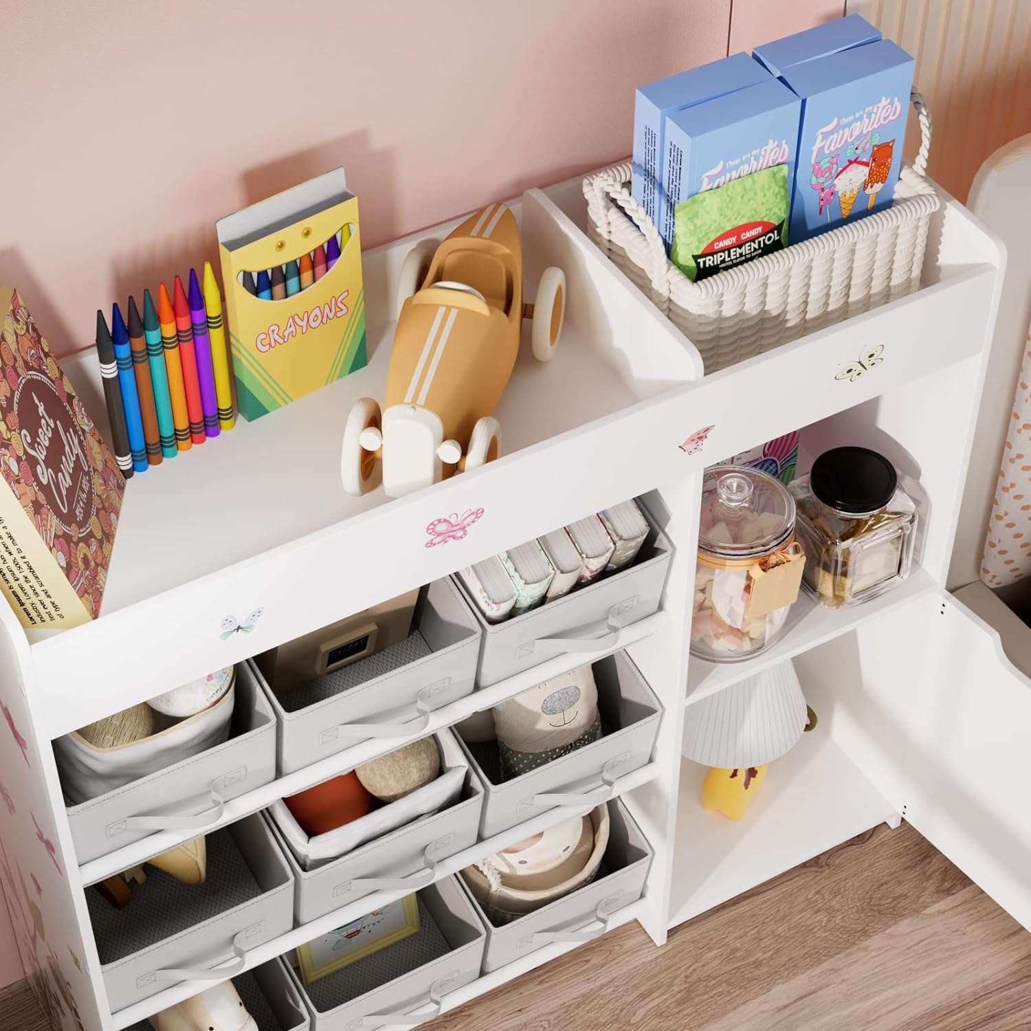 BOTLOG Kids Bookshelf, Toy Storage Organizer with Bookcase, Children's Toy Shelf with 9 Bins for Children's Room, Playroom, Hallway, Kindergarten, School White - 6