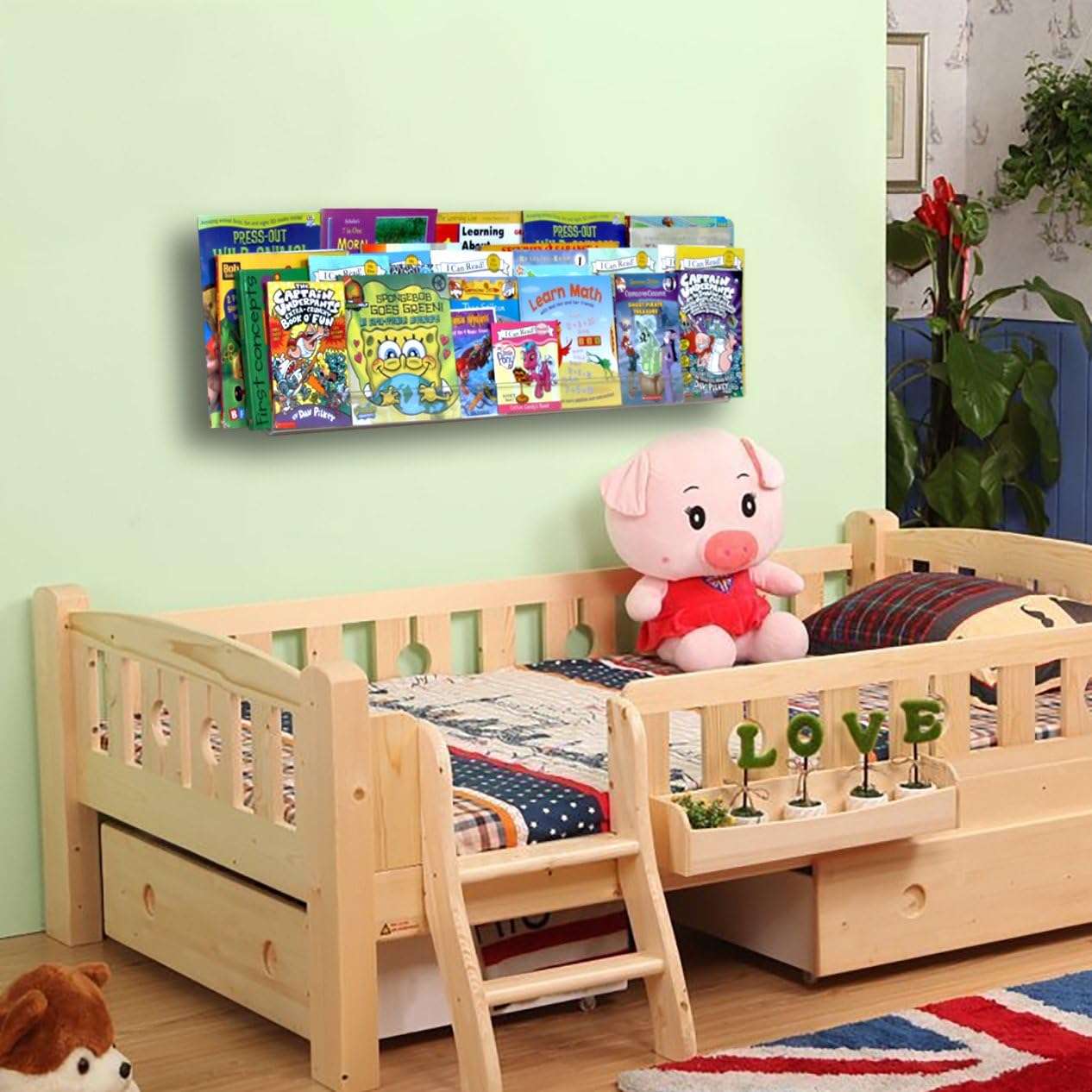 NIUBEE Acrylic Invisible Floating Bookshelf 24 inch,Kids Clear Wall Bookshelves Display Book Shelf,50% Thicker with Free Screwdriver - 2