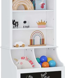 UTEX Kids Toy Storage, Kids Bookshelf and Toy Organizer Cabinet, Kids Bookcase with Blackboard and Cubbies, Open Kids Bookshelves Display Stand for Toddlers, White - 1