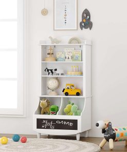 UTEX Kids Toy Storage, Kids Bookshelf and Toy Organizer Cabinet, Kids Bookcase with Blackboard and Cubbies, Open Kids Bookshelves Display Stand for Toddlers, White - 2