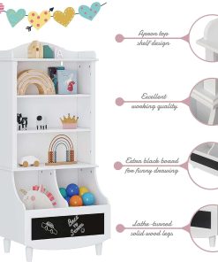 UTEX Kids Toy Storage, Kids Bookshelf and Toy Organizer Cabinet, Kids Bookcase with Blackboard and Cubbies, Open Kids Bookshelves Display Stand for Toddlers, White - 4