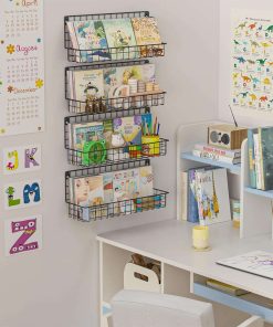 Wall Mounted Metal Kids Bookshelf, Floating Book Shelves for Kids Nursery Toddler Classroom, Hanging Book Shelf Organizer for Room Decor, Black, Set of 4 - 4