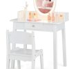Costzon Kids Vanity, Girls Vanity Set with Mirror and Stool and Lights, Drawer, Jewelry Rack, 2 in 1 Wooden Princess Makeup Desk Dressing Table, Pretend Play Kids Vanity Table and Chair Set - 1