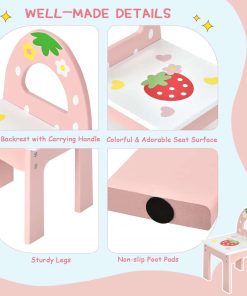 Costzon Kids Vanity Table & Chair Set, 2 in 1 Princess Makeup Dressing Table w-Detachable Top, Toddler Vanity w-Tri-fold Mirror, Drawers & Accessories, Pretend Play Vanity Set for Little Girls - 5