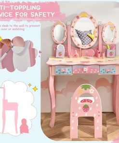 Costzon Kids Vanity Table & Chair Set, 2 in 1 Princess Makeup Dressing Table w-Detachable Top, Toddler Vanity w-Tri-fold Mirror, Drawers & Accessories, Pretend Play Vanity Set for Little Girls - 8
