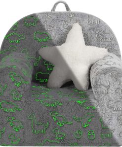 Dinosaur Glow in The Dark Kids Sofa with Star Throw Pillow, High Back Toddler Chair Glow in The Dark for Boys and Girls, Grey - 1