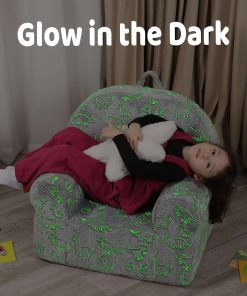 Dinosaur Glow in The Dark Kids Sofa with Star Throw Pillow, High Back Toddler Chair Glow in The Dark for Boys and Girls, Grey - 4