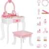 Kids Vanity Set,Table & Chair Vanity Set with Mirror（includes 15 pcs multiple make up accessories, Makeup Dressing Table with Storage Drawer, Pink - 1