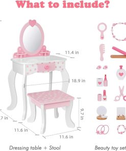 Kids Vanity Set,Table & Chair Vanity Set with Mirror（includes 15 pcs multiple make up accessories, Makeup Dressing Table with Storage Drawer, Pink - 2