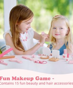 Kids Vanity Set,Table & Chair Vanity Set with Mirror（includes 15 pcs multiple make up accessories, Makeup Dressing Table with Storage Drawer, Pink - 4