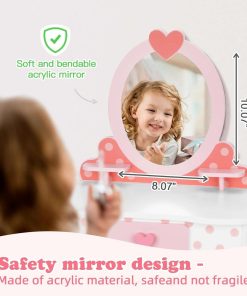 Kids Vanity Set,Table & Chair Vanity Set with Mirror（includes 15 pcs multiple make up accessories, Makeup Dressing Table with Storage Drawer, Pink - 5