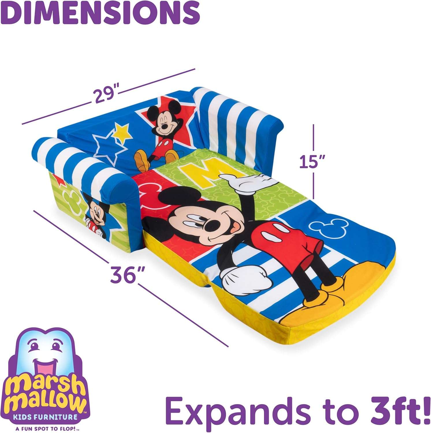 MARSHMALLOW Furniture, Children's 2-in-1 Flip Open Foam Compressed Sofa, Disney’s Mickey Mouse - 3