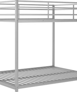 BOVZA Full Over Full Metal Bunk Bed, Low Bunk Bed with Built-in Ladder for Kids Teens Girls Boys, Silver - 10