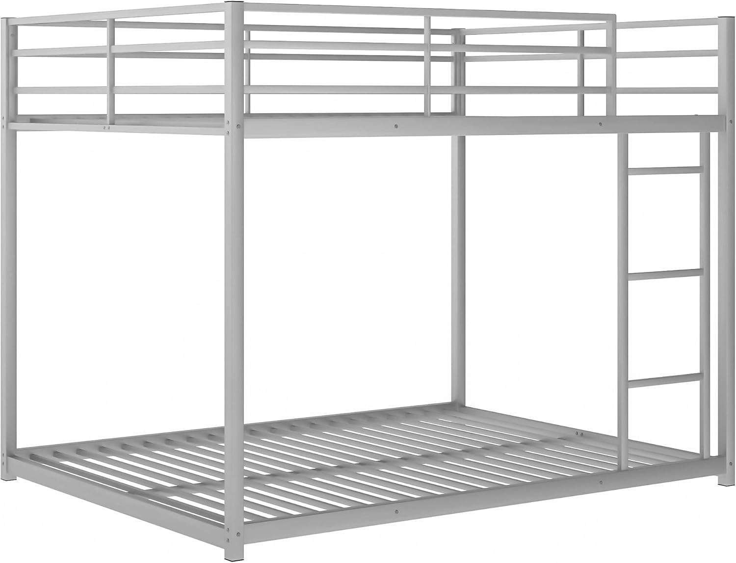 BOVZA Full Over Full Metal Bunk Bed, Low Bunk Bed with Built-in Ladder for Kids Teens Girls Boys, Silver - 10