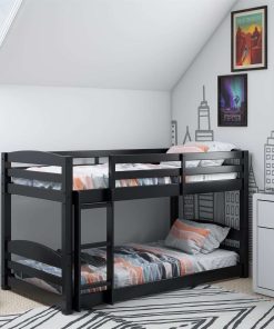 DHP Phoenix Twin Bunk Bed with Ladder, Black, Space-Saving Design, Solid Wood Construction - 2