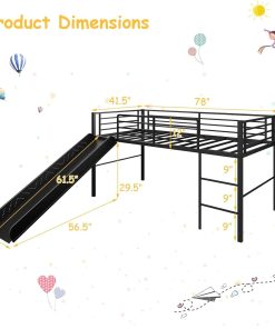 Giantex Twin Loft Bed with Slide, Metal Low Bunk Bed w-Safety Guardrails & Built-in Ladder, Toddler Bed Floor Frame for Boys & Girls, No Box Spring Needed - 2