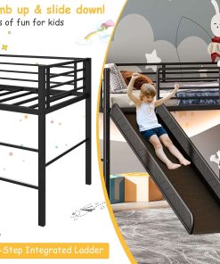 Giantex Twin Loft Bed with Slide, Metal Low Bunk Bed w-Safety Guardrails & Built-in Ladder, Toddler Bed Floor Frame for Boys & Girls, No Box Spring Needed - 4