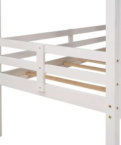 SOFTSEA Low Loft Bed of Kids Bedroom, Wood House Loft Bed with Windows and Roof, Wood Slats and No Box Spring Needed - 8